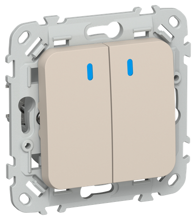 FLITE Выключатель 2-клавишный с индикацией 10А ВС12-1-1-ФлЛ льняной IEK