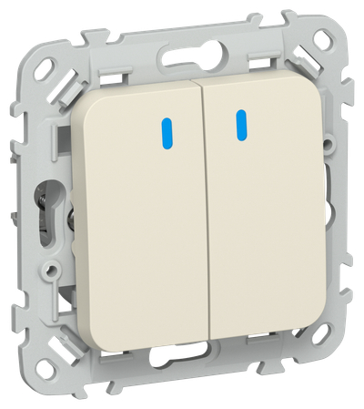 FLITE Выключатель 2-клавишный проходной с индикацией 10А ВС62-1-1-ФлСл сливочный IEK