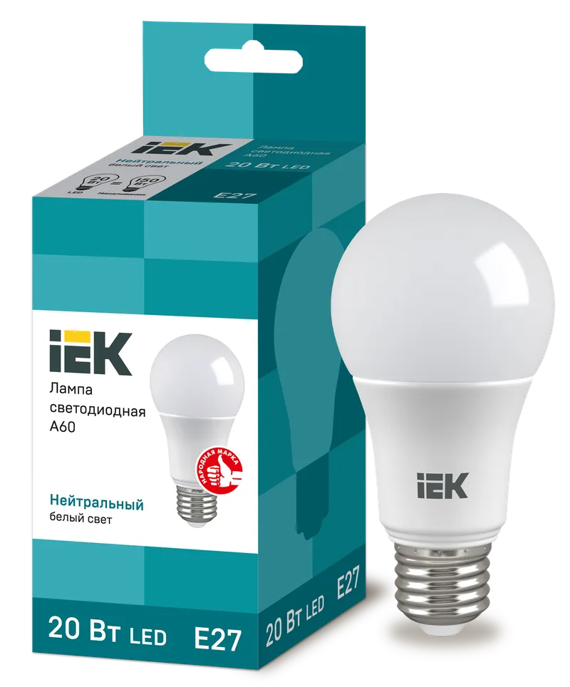 LED lamp A60 pear 20W 230V 4000K E27 IEK