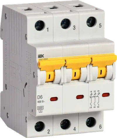 Miniature circuit breaker VA47-60MA without thermal releaser 3P 6A 6kA D IEK