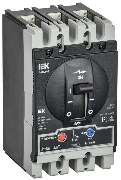 ARMAT Автоматический выключатель в литом корпусе 3P типоразмер S 35кА 16А расцепитель термомагнитный регулируемый IEK