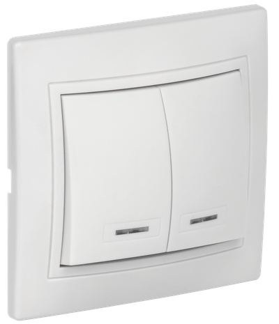 KVARTA Выключатель 2-клавишный с индикацией 10А ВС10-2-1-КБ белый GENERICA