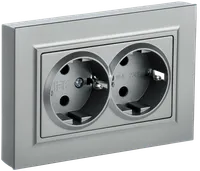 BRITE Double socket with ground without shutters 16A with frame PC12-3-BrA aluminium IEK