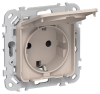 FLITE Розетка с заземлением с защитными шторками и крышкой безвинтовое крепление 16А IP44 РСшкр11-1-44-ФлЛ льняной IEK