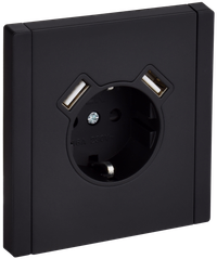 FORTE&PIANO Розетка 1-местная с заземлением с защитными шторками винтовое крепление 16А USB A+A 3,1А FP145M металл черный IEK