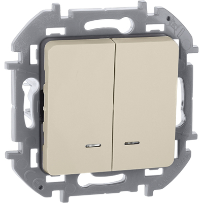 INSPIRIA Выключатель 2-клавишный с подсветкой/индикацией схема 5L 10АХ безвинтовые зажимы слоновая кость
