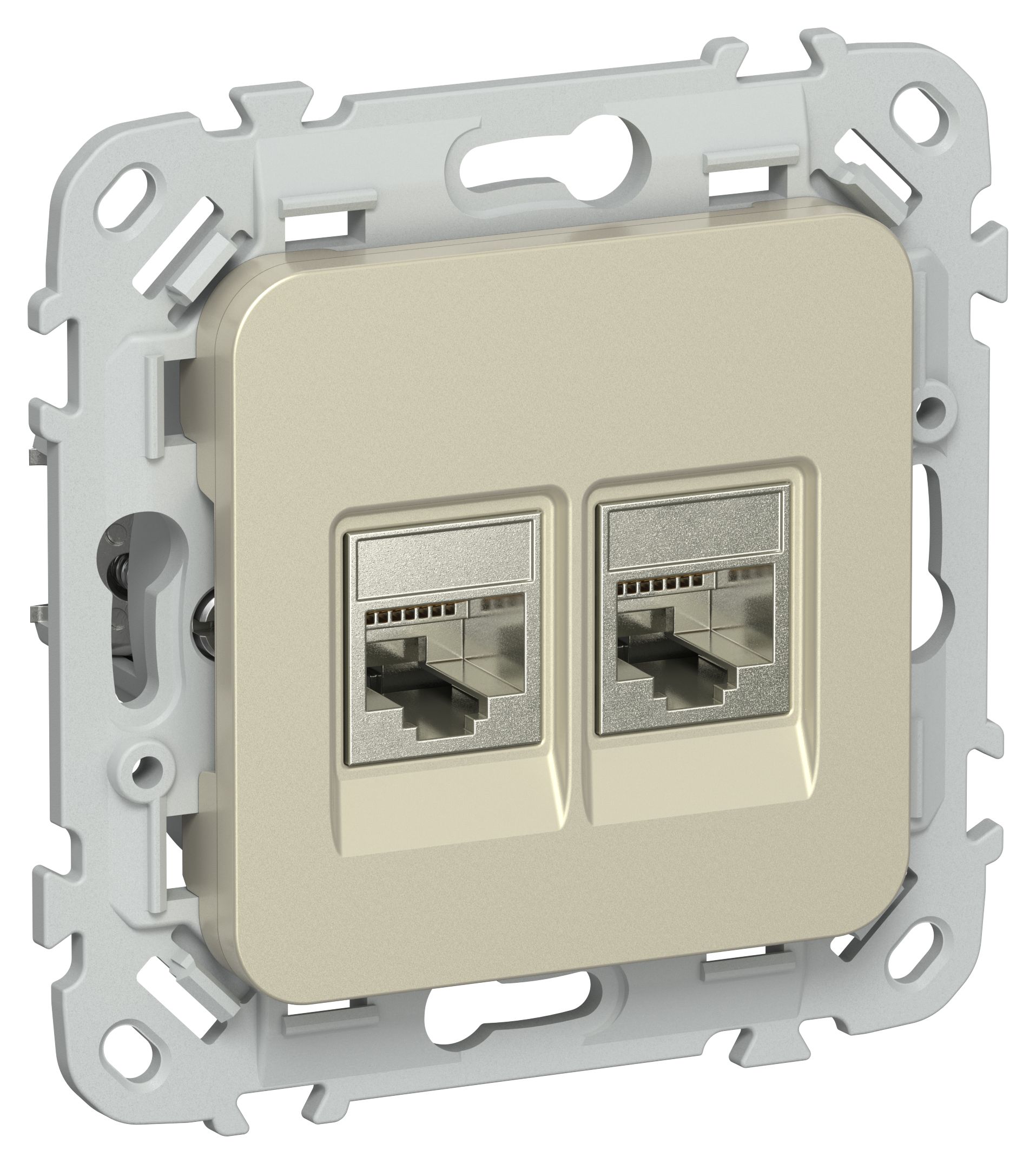 FLITE Розетка 2-местная RJ45/RJ11 категория 6/3 STP РКТ6/3-2-1-ФлШ шампань IEK