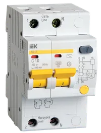 Дифференциальный автоматический выключатель АД12 2Р 10А 100мА IEK