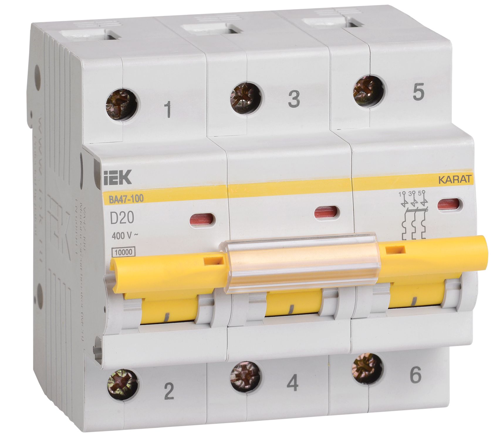 KARAT Автоматический выключатель ВА47-100 3P D 20А 10кА IEK (MVA40-3-020-D)