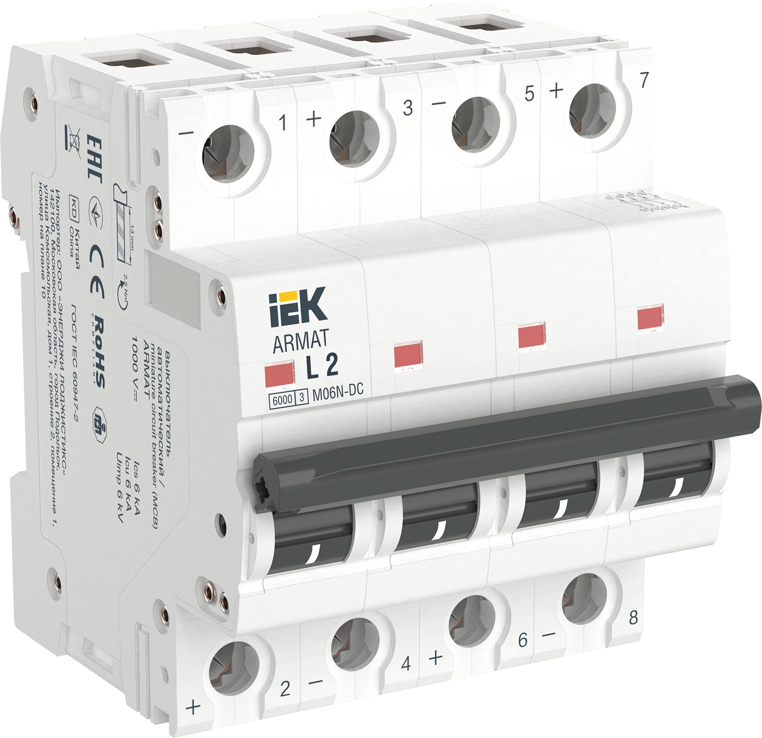 ARMAT Автоматический выключатель M06N-DC 4P L 2А IEK (AR-M06N-4-L002DC)