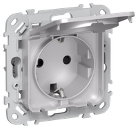 FLITE Розетка с заземлением с защитными шторками и крышкой безвинтовое крепление 16А IP44 РСшкр11-1-44-ФлА алюминий IEK