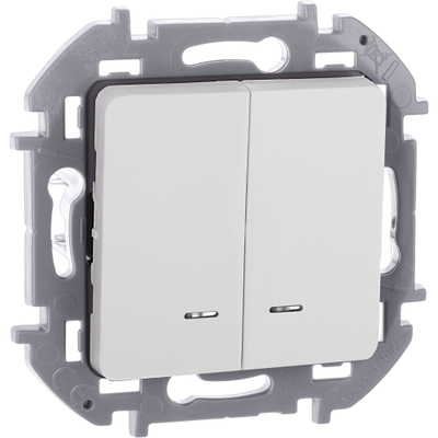INSPIRIA Выключатель 2-клавишный с подсветкой/индикацией схема 5L 10АХ безвинтовые зажимы белый