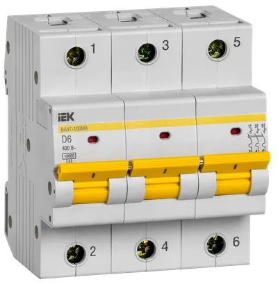 BA47-100MA circuit breakers are designed to protect distribution and group circuits, emergency security systems, fire extinguishing and ventilation systems.
Recommended for use in input distribution devices of household and industrial electrical installations.