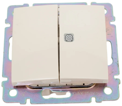 VALENA DIY Выключатель 2-клавишный с индикацией схема 5L 10АХ безвинтовые зажимы слоновая кость