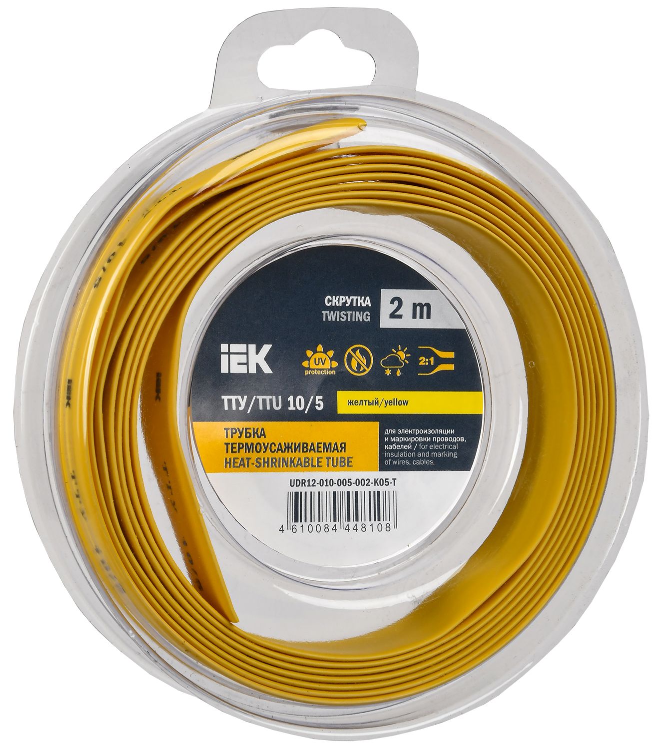 Трубка термоусадочная ТТУ нг-LS 10/5 желтая (2м/упак) IEK (UDR12-010-005-002-K05-T)