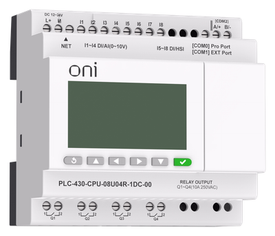 PLC 430 CPU module 4 DI 4 UI (0-10V/DI) 4 RO 24V DC with ONI screen