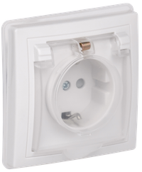 KVARTA Розетка с заземлением с защитными шторками с крышкой IP44 16А кер РСбш10-3-ККБ-44 белый GENERICA