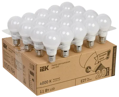 LED lamp A60 ball 11W 230V 4000K E27 (20 pcs/pack) IEK is intended for use in lighting devices for external and internal lighting of industrial, commercial and domestic facilities.

Complies with the requirements of the Technical Regulations of the Customs Union TR TS 004/2011, TR TS 020/2011, IEC 62560, Decree of the Government of the Russian Federation of November 10, 2017 No. 1356.