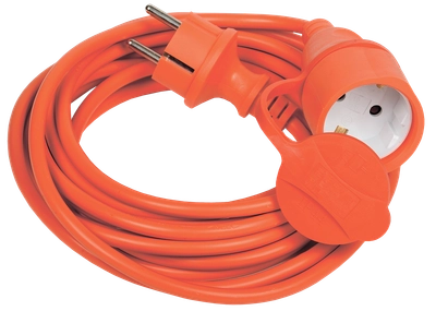 Шнур УШ-01РВ оранжевый с вилкой и розеткой с заземлением 2P+PE/20метров 3х1,0мм2 IP44 IEK