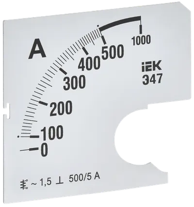Шкала сменная для амперметра Э47 500/5А класс точности 1,5 72х72мм IEK