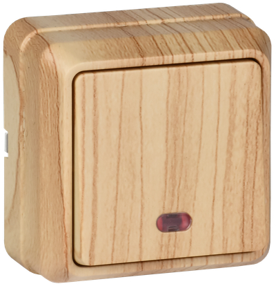 OKTAVA Выключатель 1-клавишный с индикацией для открытой установки 10А ВС20-1-1-ОС сосна GENERICA