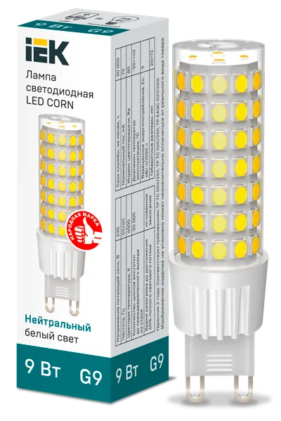 LED capsule lamp LED CORN capsule 9W 230V 4000K ceramics G9 IEK is a replacement for capsule halogen lamps of the corresponding base and is used both for basic lighting of residential and commercial premises, and for spot and accent lighting.