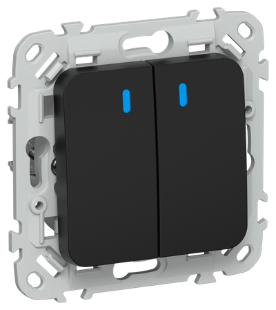 FLITE Выключатель 2-клавишный кнопочный проходной с индикацией 10А ВС62-2-1-ФлЧ черный IEK