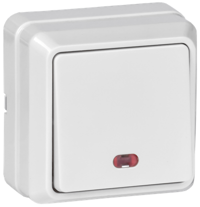 OKTAVA Выключатель 1-клавишный с индикацией для открытой установки 10А ВС20-1-1-ОБ белый GENERICA