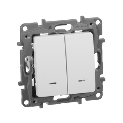 ETIKA Выключатель 2-клавишный с подсветкой/индикацией схема 5L 10АХ безвинтовые зажимы белый