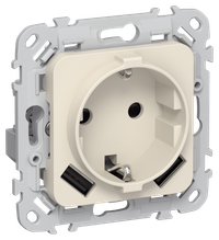 FLITE Розетка 1-местная с заземлением с защитными шторками 16А с USB A+A 3,1А РСЮша11-0-ФлСл сливочный IEK