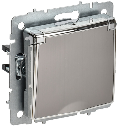 BRITE Розетка 1-местная с заземлением с защитными шторками и крышкой 16А IP20 РСбш10-3-БрГН металл хром/никель IEK