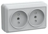OKTAVA 2-gang socket without grounding with protective shutters for open installation 10A RSsh22-2-OB white IEK