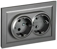 BRITE Double socket with ground without shutters 16A with frame PC12-3-BrS steel IEK