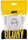 GLORY Розетка 1-местная для открытой установки без заземления с защитными шторками 10А РСш20-2-ХБм белый матовый IEK1