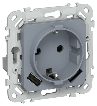 FLITE Розетка 1-местная с заземлением с защитными шторками 16А с USB A+A 3,1А РСЮша11-0-ФлМ маренго IEK