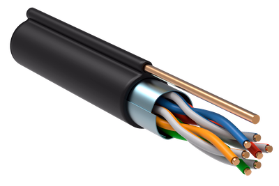 ITK Витая пара F/UTP кат.5E 4х2х24AWG solid LDPE с металлическим тросом 1,2мм черный (305м)