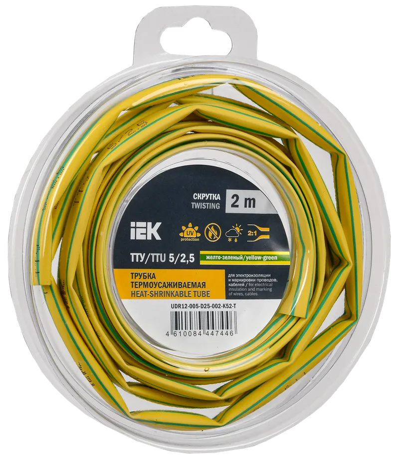 Heat shrink tube TTU ng-LS 5/2.5 yellow-green (2m/pack) IEK