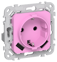 FLITE Розетка 1-местная с заземлением с защитными шторками 16А с USB A+A 3,1А РСЮша11-0-ФлПр пурпурный IEK