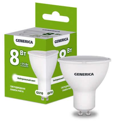 Лампа светодиодная PAR16 софит 8Вт 230В 4000К GU10 GENERICA
