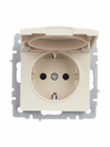 BRITE Розетка 1-местная с заземлением с защитными шторками и крышкой 16А IP44 РСбш10-3-44-БрКр бежевый IEK9