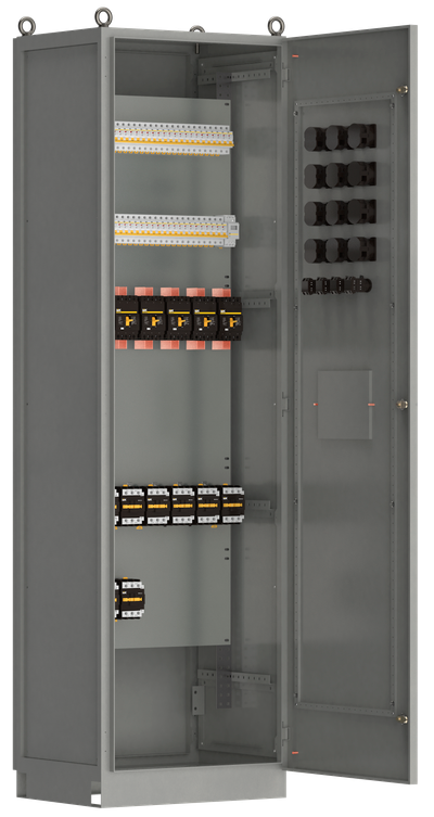 Панель распределительная ВРУ-8504 3Р-104-30 рубильник 1х250А выключатели автоматические 3Р 3х250А 3Р 12х63А IEK