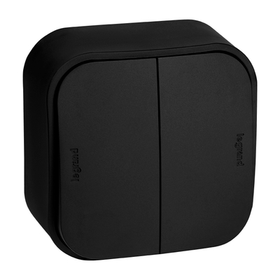 QUTEO Переключатель 2-клавишный схема 6/2 для открытой установки 10АХ чёрный матовый